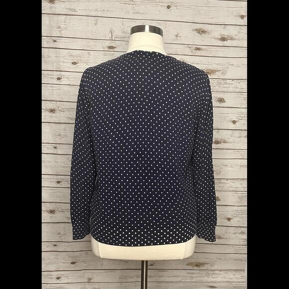 L.L. Bean 100% cotton navy blue polka-dot button-down cardigan sweater Size XL - Picture 6 of 7